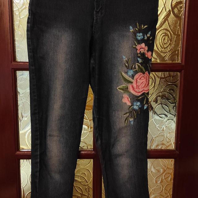 Pep&Co Women's Slim Embroidered Jeans - Blue/Multi - UK 8 on Productcaster.