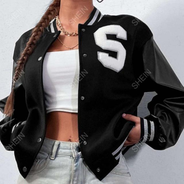 SHEIN Women's Varsity Jacket - Black - UK 8 on Productcaster.