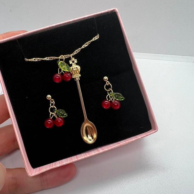 Women's Earrings - Gold/Red on Productcaster.