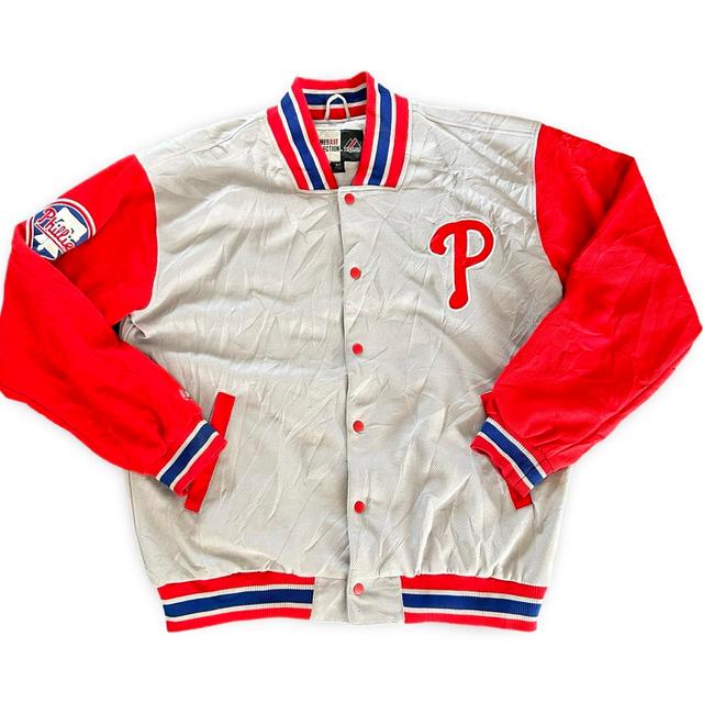 Majestic Athletic Men's Bomber Jacket - Red/White - XL on Productcaster.