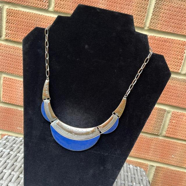 Vintage Women's Necklace - Blue/Silver on Productcaster.