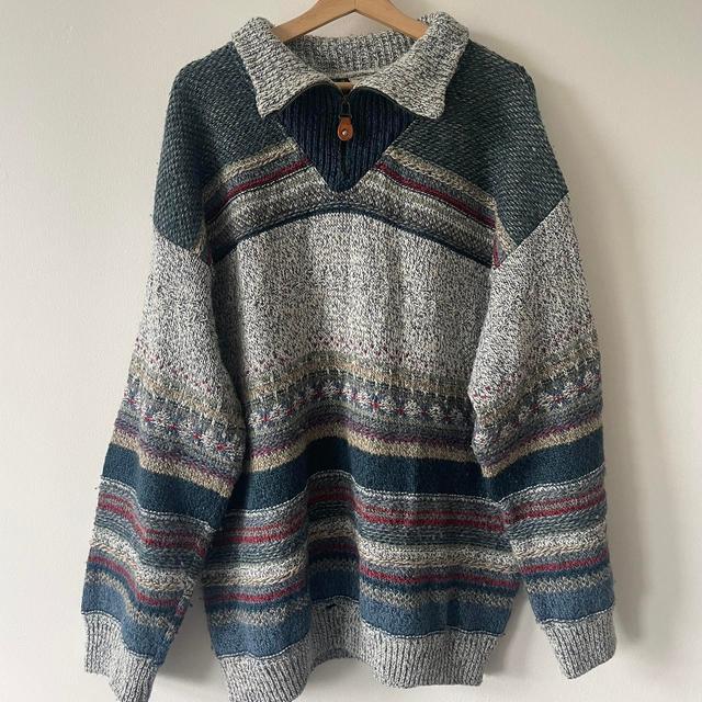 Men's Jumper - Blue/Grey - XL on Productcaster.