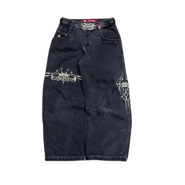 Men's Embroidered Jeans - Black/Grey - S on Productcaster.