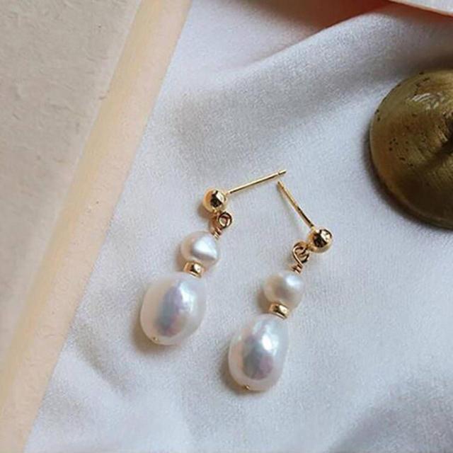 Handmade Women's Earrings - Gold/White on Productcaster.