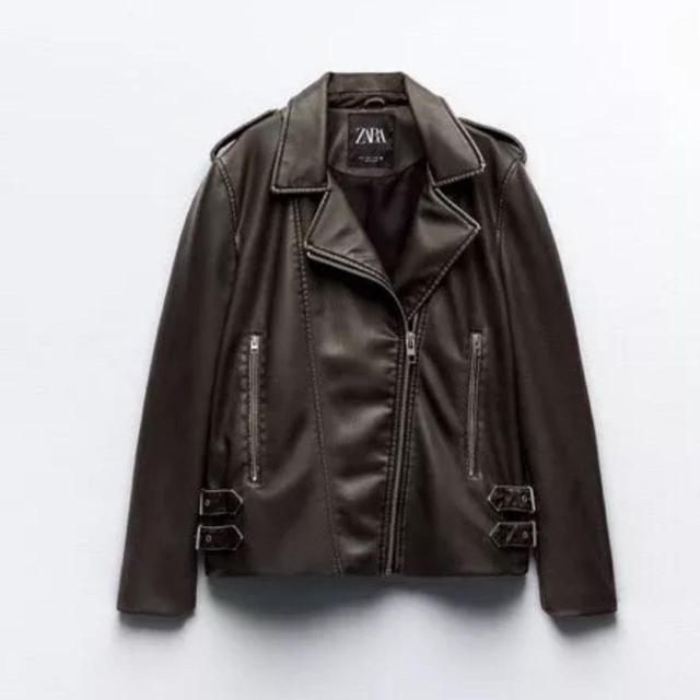 Zara Women's Faux leather Jacket - Brown/Khaki - XL on Productcaster.