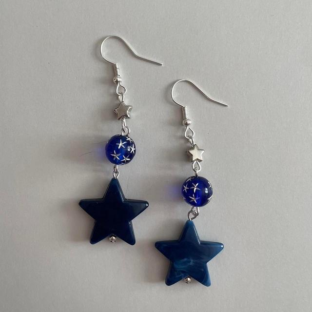 Handmade Women's Earrings - Blue/Silver on Productcaster.