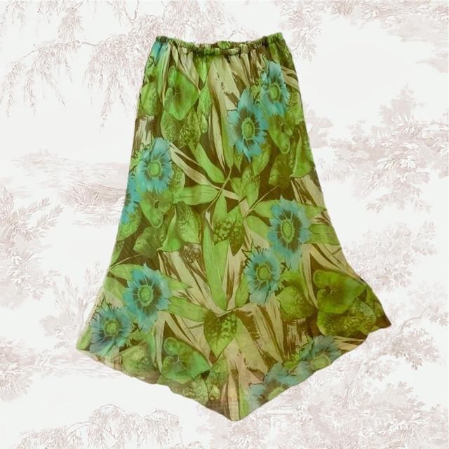 Vintage Women's Maxi Skirt - Green/Blue - M on Productcaster.