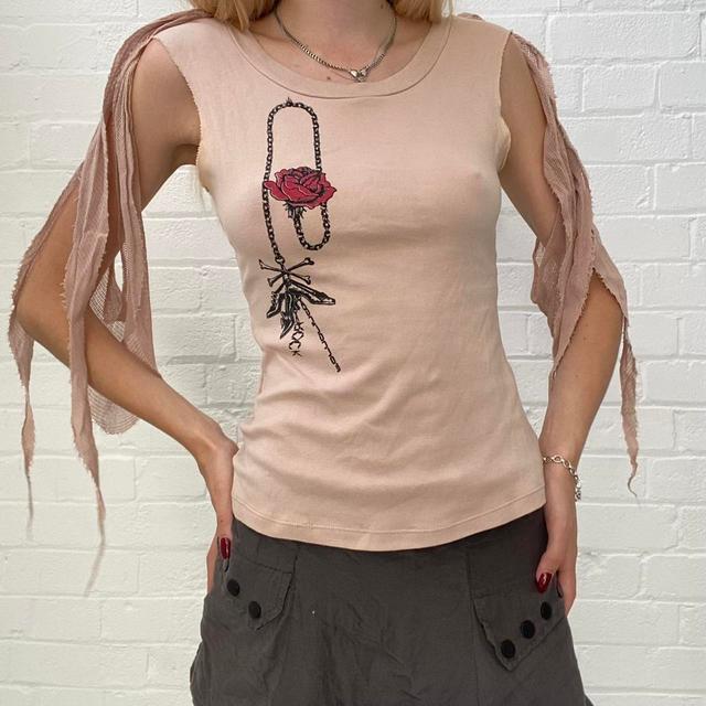 Vintage Women's T-shirt - Pink/Tan - S on Productcaster.