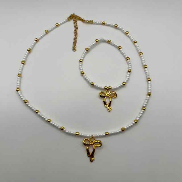 Women's Necklace - Gold/White on Productcaster.