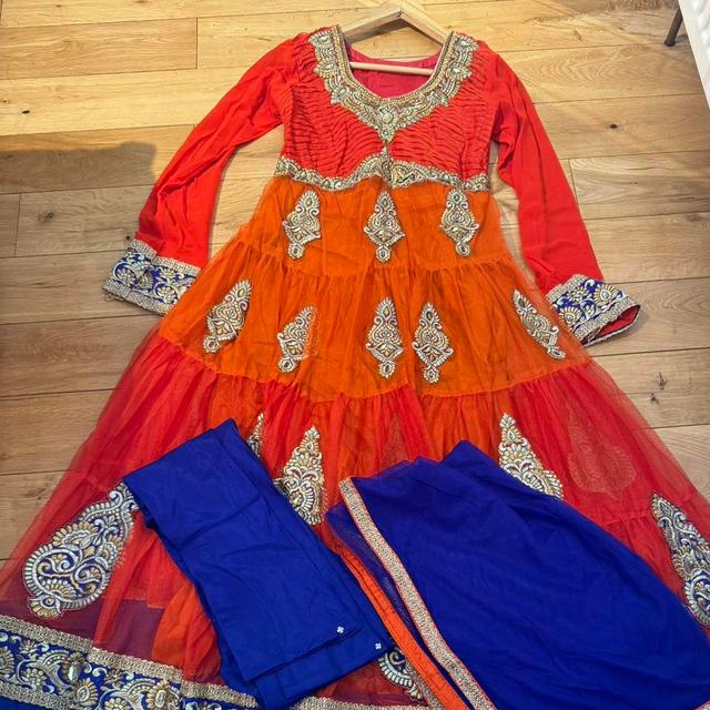 Custom Women's Party Dress - Orange/Blue - S on Productcaster.