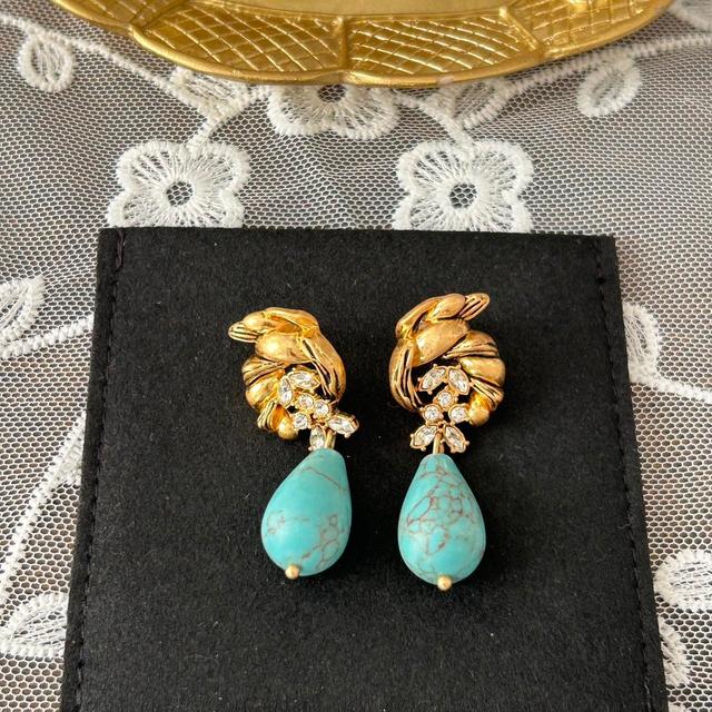 Women's Earrings - Gold/Blue on Productcaster.