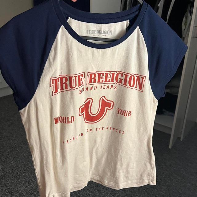 True Religion Women's T-shirt - White/Blue - S on Productcaster.