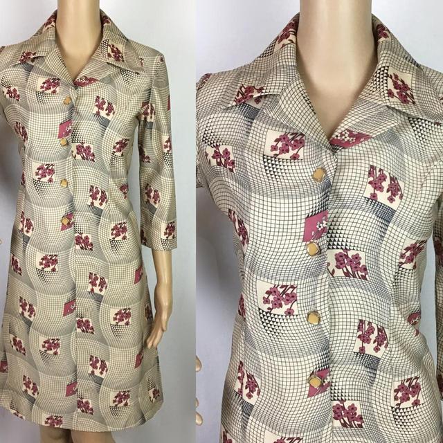 Vintage Women's Shirt Dress - Cream/Pink - 12 on Productcaster.