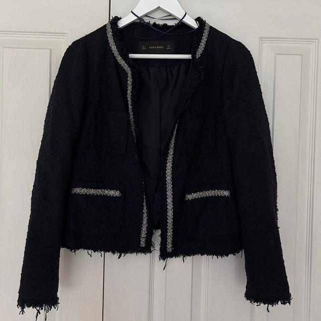 Zara Women's Blazer Jacket - Navy/Silver - M on Productcaster.