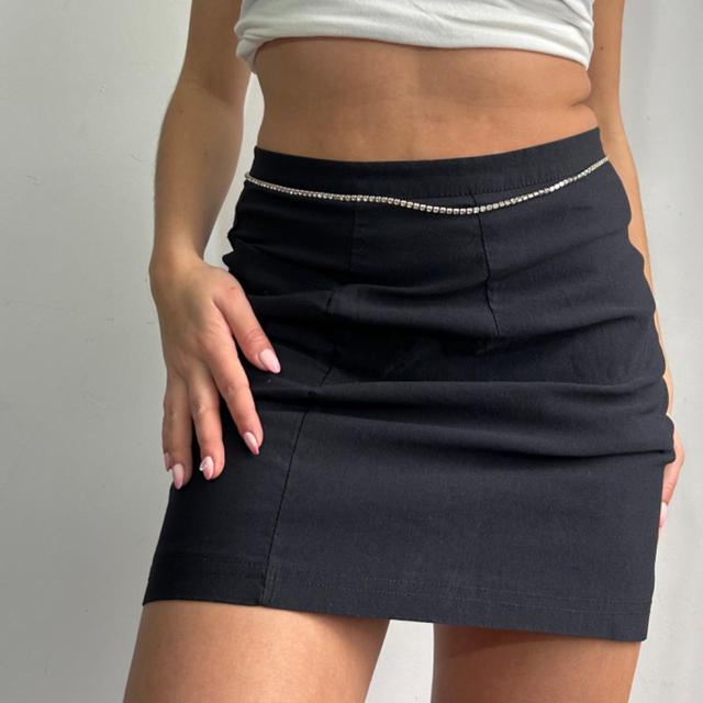 Vintage Women's Midi Skirt - Black/Silver - UK 8 on Productcaster.