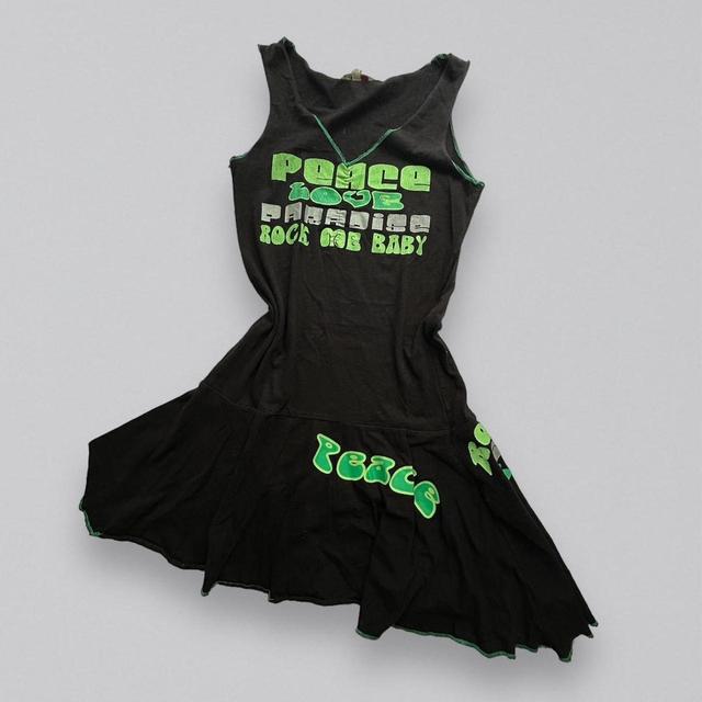 Vintage Women's Pleated Dress - Black/Green - M on Productcaster.