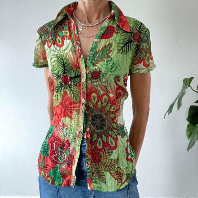 Vintage Women's Blouse - Green/Red - 10 on Productcaster.