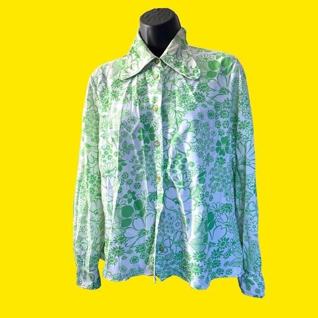 Vintage Women's Blouse - White/Green - 14 on Productcaster.