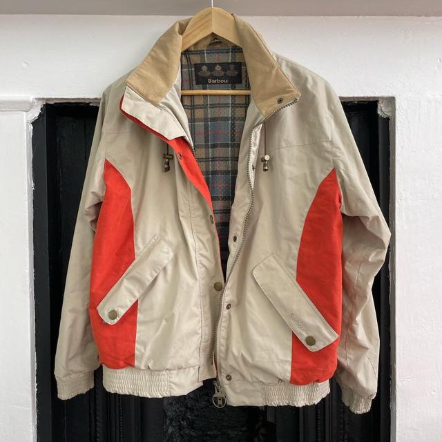 Barbour Women's Bomber Jacket - Tan/Red - UK 12 on Productcaster.