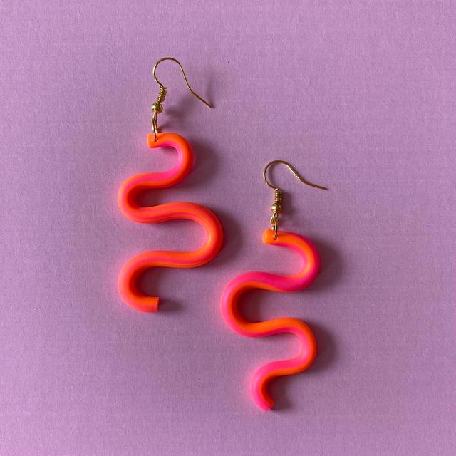 Handmade Women's Earrings - Pink/Orange on Productcaster.