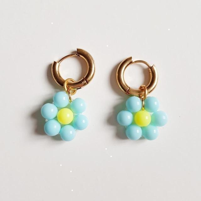 Handmade Women's Earrings - Blue/Gold on Productcaster.