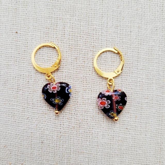 Handmade Women's Earrings - Gold/Burgundy on Productcaster.