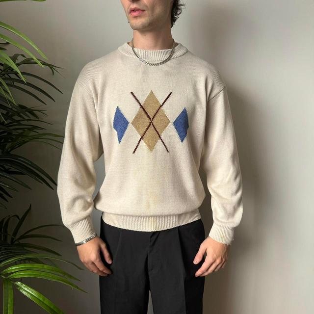 Vintage Men's Jumper - Cream/Tan - M on Productcaster.