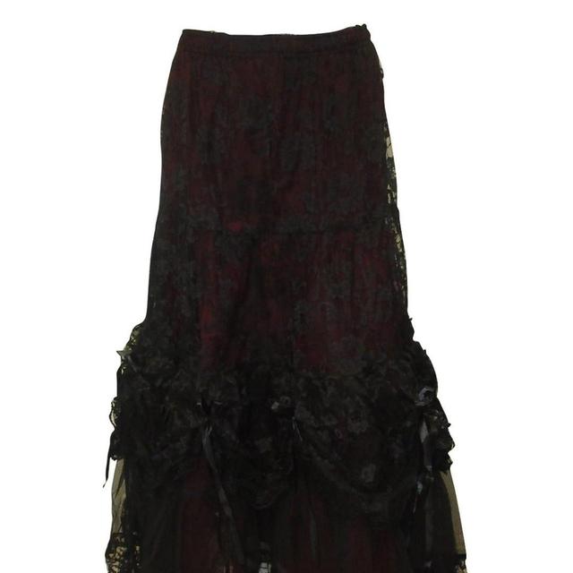 Vintage Women's Maxi Skirt - Black/Burgundy - UK 22 on Productcaster.