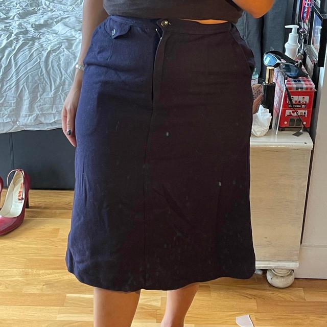 Vintage Women's Midi Skirt - Navy - UK 8 on Productcaster.