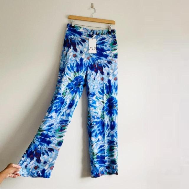 Zara Women's High waisted Printed Trousers - Multi/Blue - M on Productcaster.