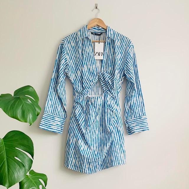 Zara Women's Shirt Dress - Blue/White - S on Productcaster.