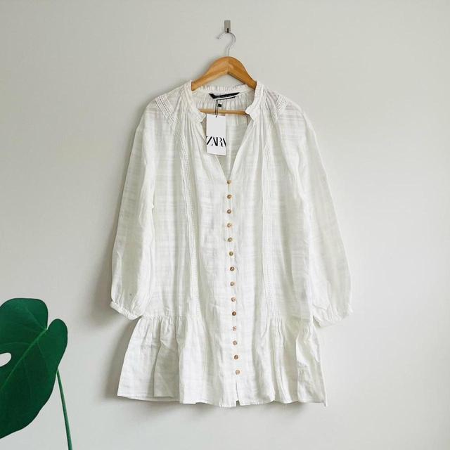 Zara Women's Shirt Dress - White - L on Productcaster.