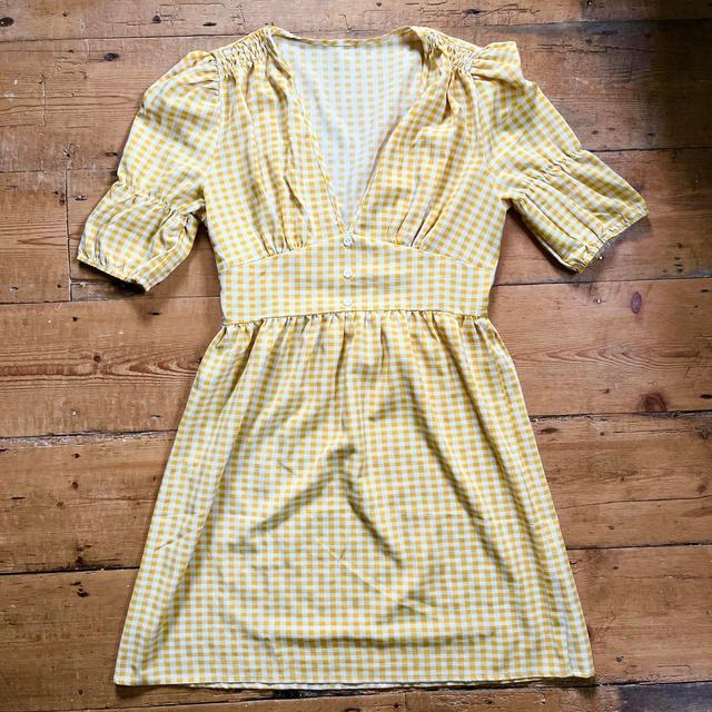 Vintage Women's A-line Dress - Yellow/White - 10 on Productcaster.