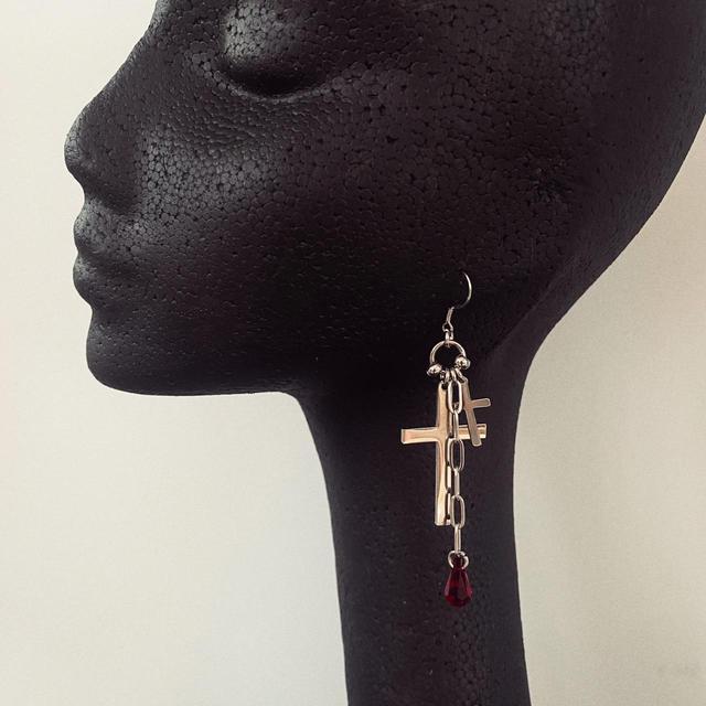 Women's Earrings - Silver/Red on Productcaster.