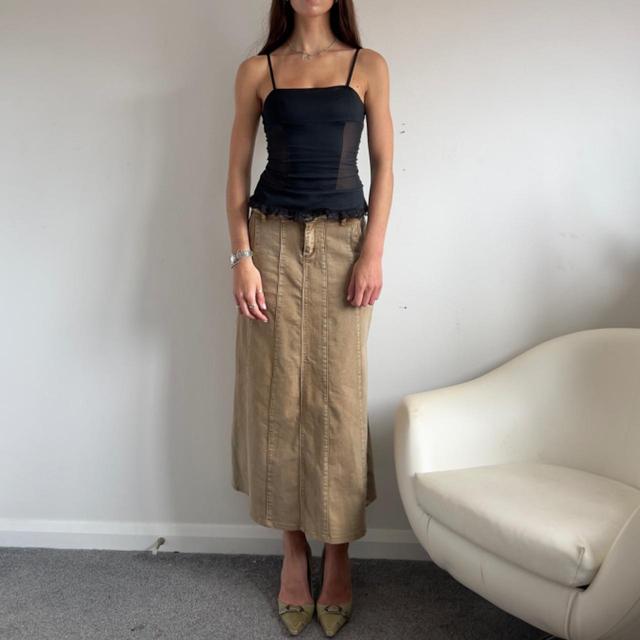 Vintage Women's Maxi Skirt - Tan/Brown - XS on Productcaster.