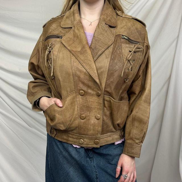 Vintage Women's Bomber Jacket - Brown - UK 12 on Productcaster.