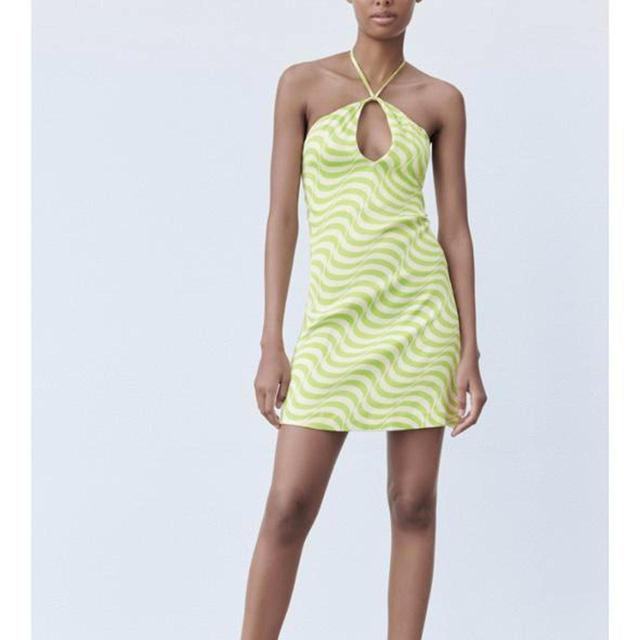 Zara Women's Mini Dress - Green/Yellow - 12 on Productcaster.