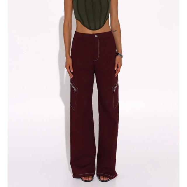 BY.DYLN Women's Trousers - Burgundy/Red - M on Productcaster.