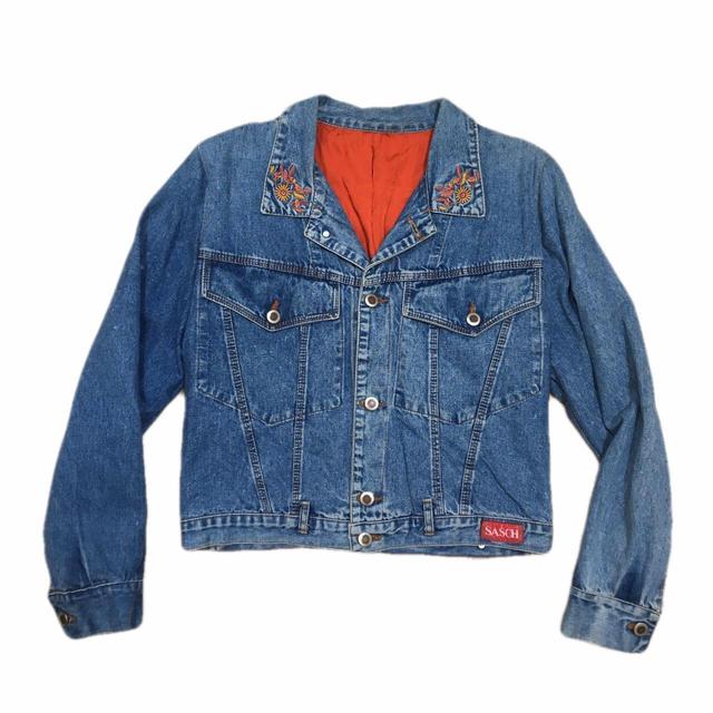 Vintage Women's Bomber Jacket - Blue/Orange - UK 8 on Productcaster.