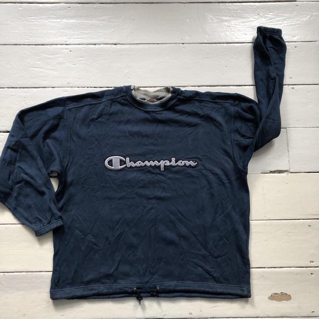 Champion Men's Sweatshirt - Navy/Grey - L on Productcaster.