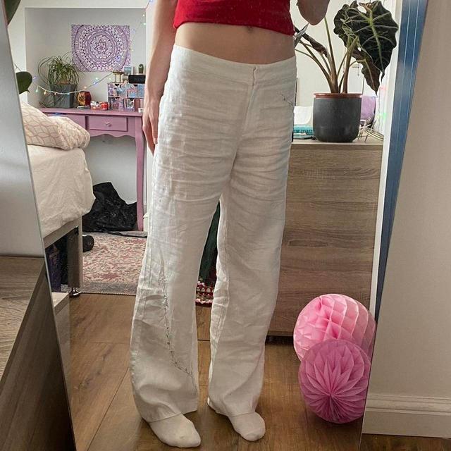 Reclaimed Vintage Women's Embroidered Trousers - White - UK 10 on Productcaster.