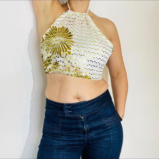 Handmade Women's Crop top - Gold/White - One size on Productcaster.