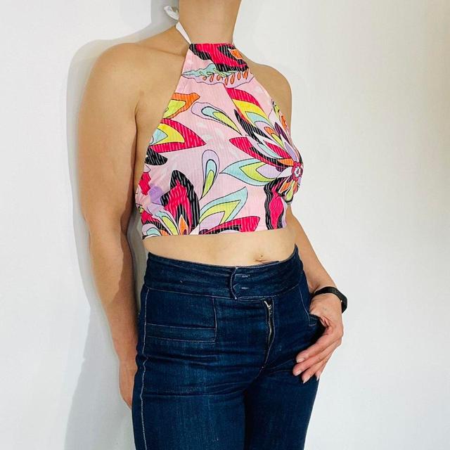 Vintage Women's Crop top - Pink/Multi - One size on Productcaster.