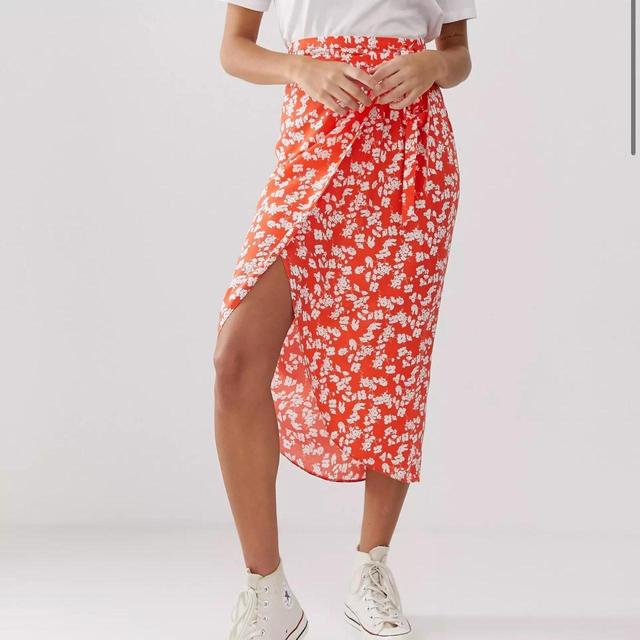 ASOS Design Women's Summer Skirt - Orange/White - UK 6 on Productcaster.