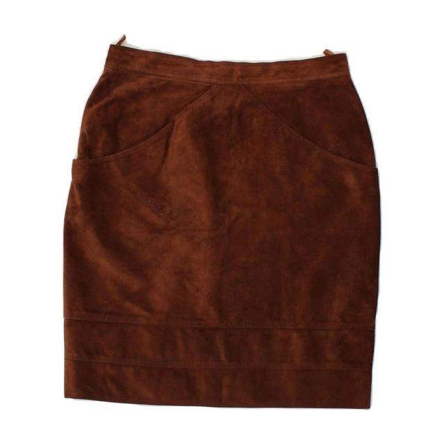 Vintage Women's Leather Skirt - Brown - L on Productcaster.