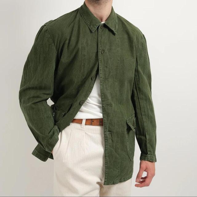 Vintage Men's Duster Jacket - Green - L on Productcaster.