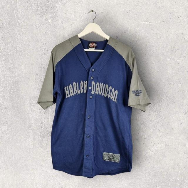 Harley Davidson Men's Top - Blue/Grey - S on Productcaster.