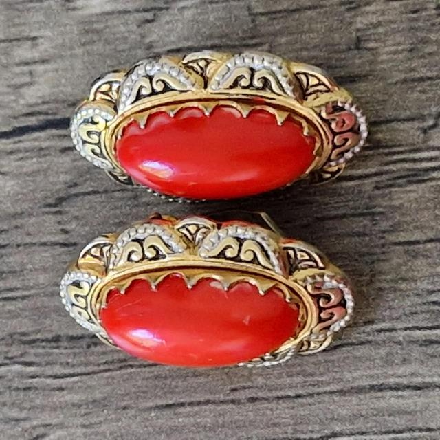 Women's Earrings - Red/Gold on Productcaster.