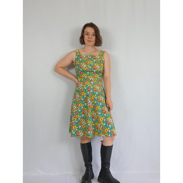 Vintage Women's Midi Dress - Green/Yellow - S on Productcaster.