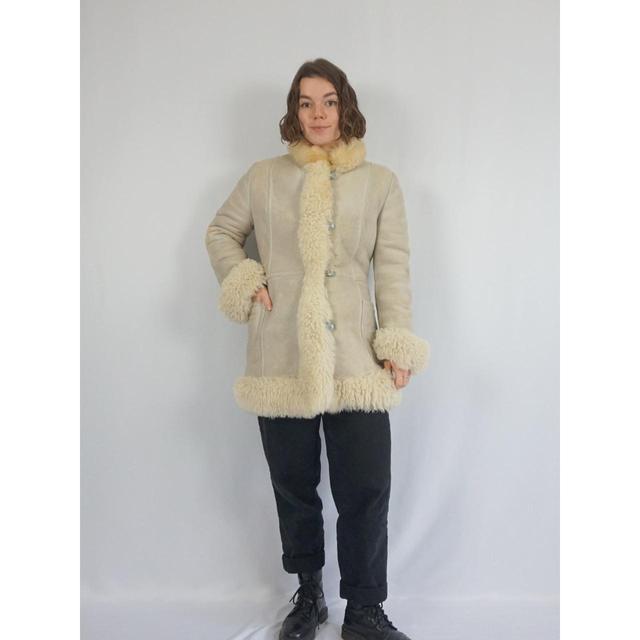 Vintage Women's Wool Coat - Cream - S on Productcaster.